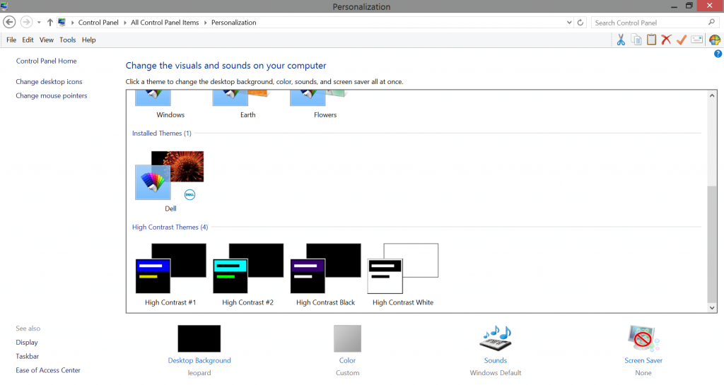 personalisation view of Windows 8