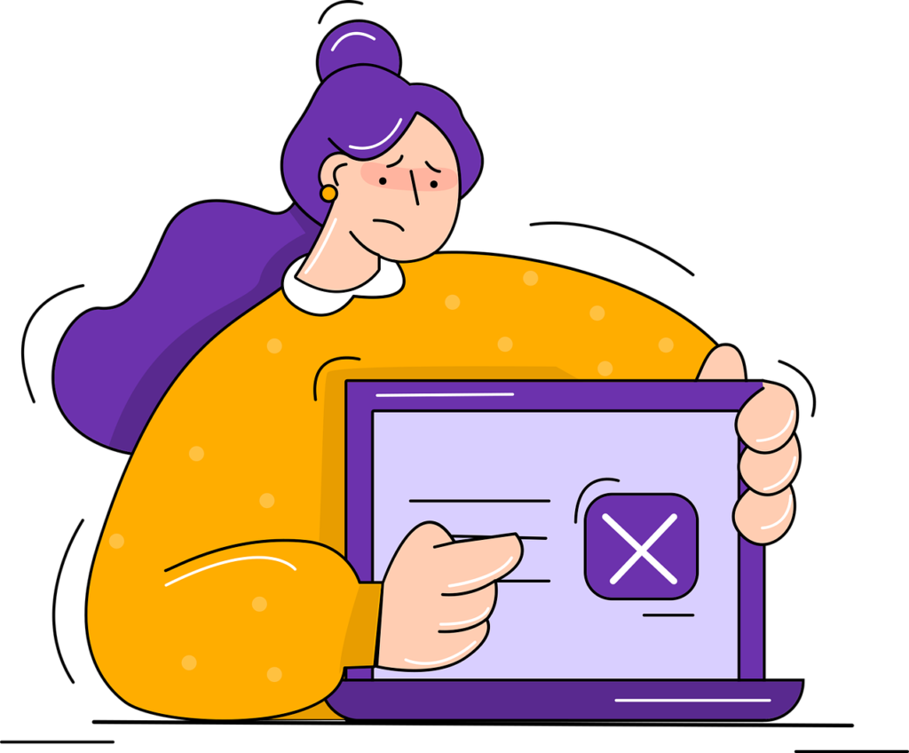 Person sitting behind a laptop trying to access a screen button with right hand.
